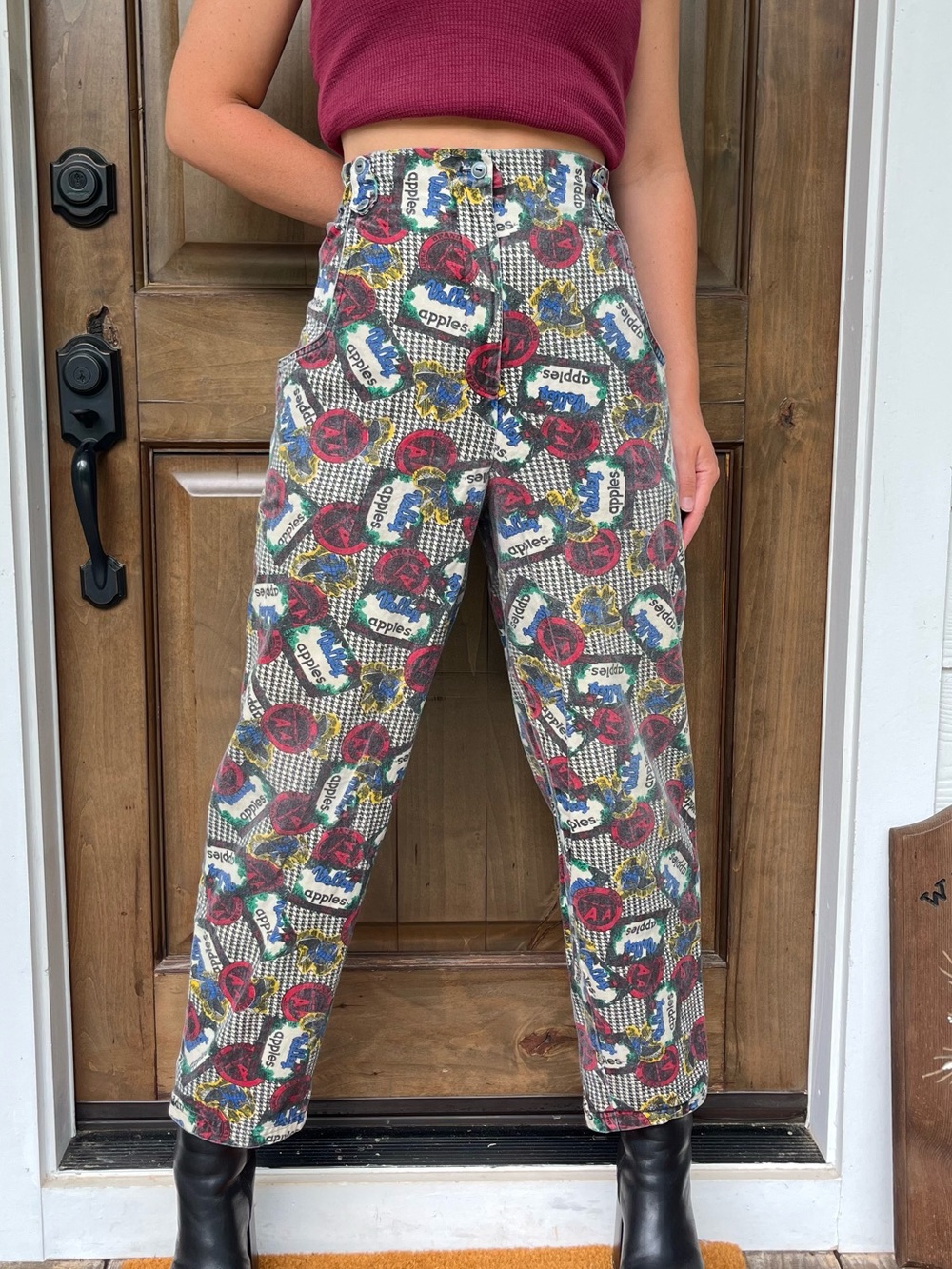 Vintage High-Waist Apple Patterned Trousers